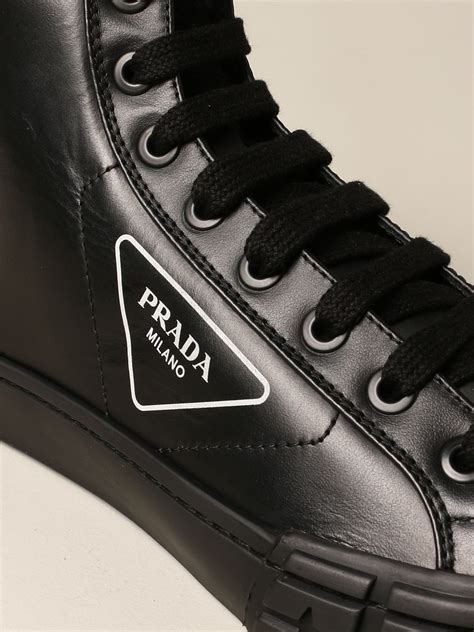 prada mens shoes high sneakers black|authentic men prada sneakers.